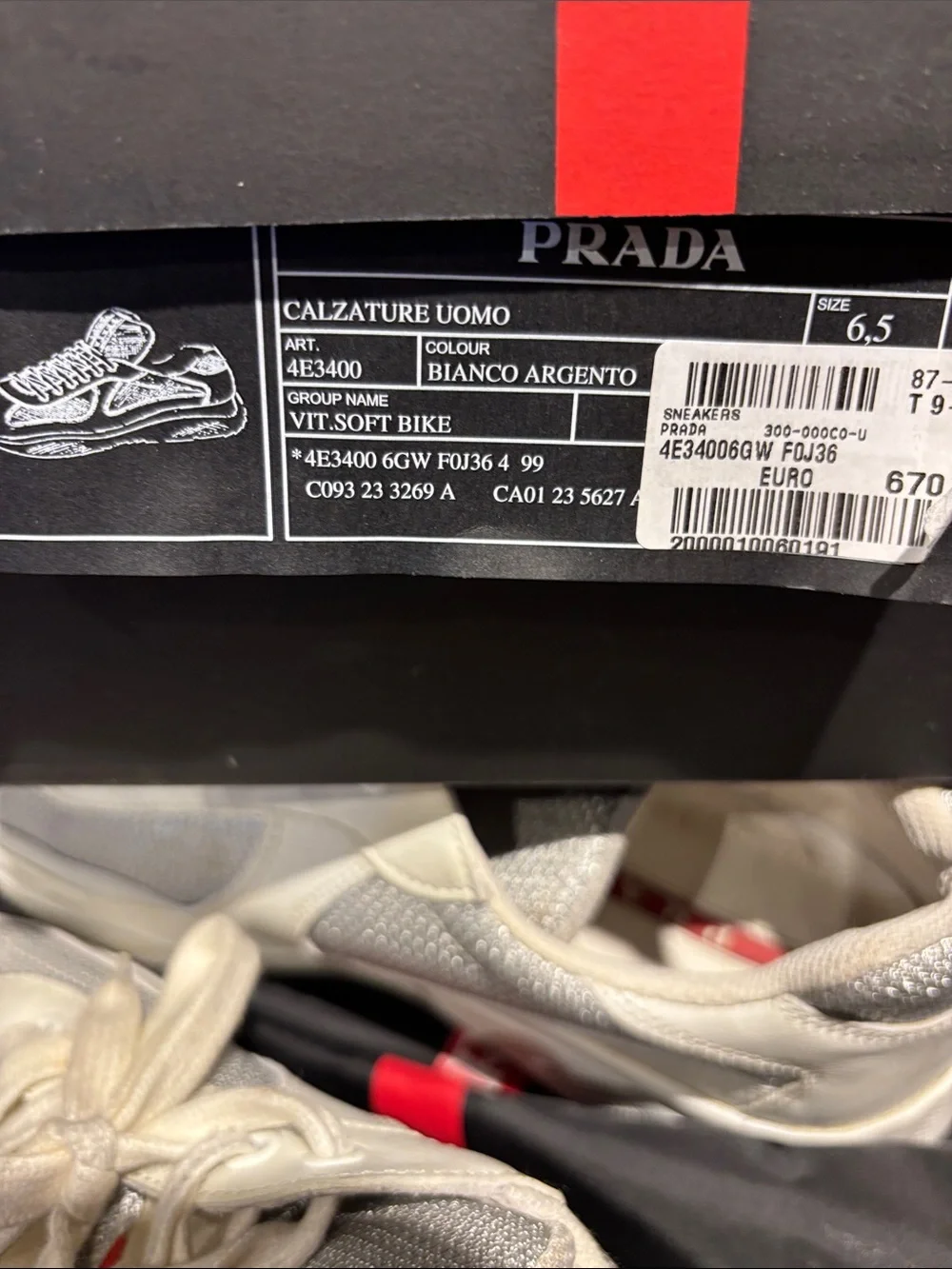 Prada Men’s Off-White Cream Mesh & Leather Sneakers